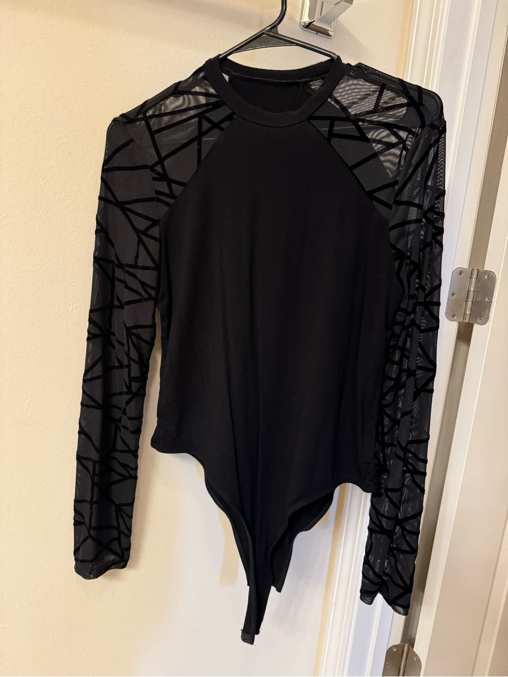 Black Mesh Long Sleeve Bodysuit Sheer Sleeve Goth Y2K Size Large